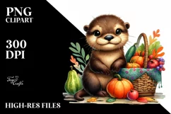 Colorful Baby Otter Holding Vegetable Basket | Sublimation | Product Image 3