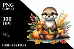 Colorful Baby Otter Holding Vegetable Basket | Sublimation | Product Image 1