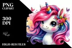 Cute Unicorn Watercolor Clipart Product Image 1