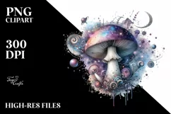 Detailed Mystical Celestial Mushroom Watercolor Splash PNG Product Image 3