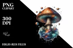 Detailed Mystical Celestial Mushroom Watercolor Splash PNG Product Image 3