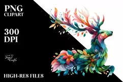 Abstract Vibrant Watercolor Deer PNG Product Image 1
