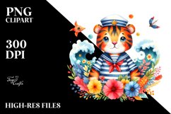 Whimsical Tiger Sailor Watercolor | Clipart Product Image 3