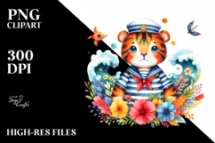 Whimsical Tiger Sailor Watercolor | Clipart Product Image 3