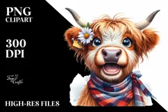 Cow Excited Highland Cow Portrait | Sublimation | Clipart Product Image 1