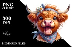 Cow Excited Highland Cow Portrait | Sublimation | Clipart Product Image 3