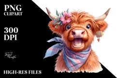 Cow Excited Highland Cow Portrait | Sublimation | Clipart Product Image 3