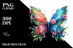 Abstract Vibrant Watercolor Butterfly PNG Product Image 3