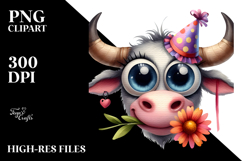 Expressive Ox with Party Hat PNG Product Image 2