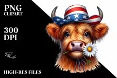 Confused Highland Cow Portrait with Daisy | Clipart Product Image 3