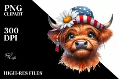 Confused Highland Cow Portrait with Daisy | Clipart Product Image 1