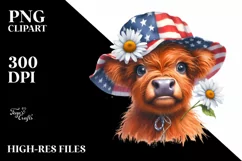 Confused Highland Cow Portrait with Daisy | Clipart Product Image 1