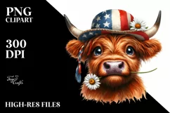 Confused Highland Cow Portrait with Daisy | Clipart Product Image 1