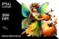 Cute Fairy and Pumpkin Sublimation Clipart Product Image 3