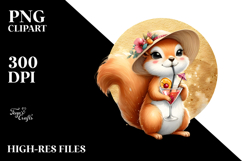 Watercolor Squirrel in Beachwear Drinking Cocktail PNG Product Image 2