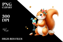 Cute Squirrel Drinking Cocktail PNG Product Image 2