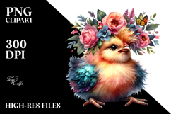 Revolted Baby Chicken with Floral Wreath PNG Product Image 2