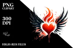 Simple Paintbrush Style Heart Wings Fire PNG Product Image 2