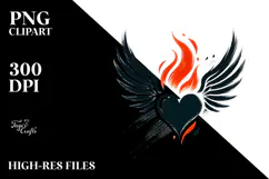 Simple Paintbrush Style Heart Wings Fire PNG Product Image 2