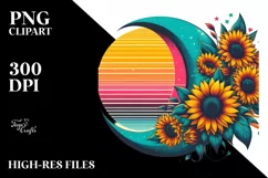 Colorful Sunflowers Half Moon PNG Product Image 1