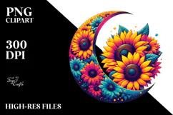 Colorful Sunflowers Half Moon PNG Product Image 2