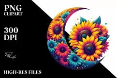 Colorful Sunflowers Half Moon PNG Product Image 1