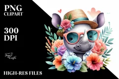 Colorful Cute Baby Rhino with Sun es and Sun Hat | Clipart Product Image 1