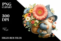 Detailed Digital Gnome Gerbera Bouquet | Clipart Product Image 1