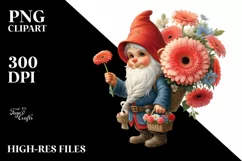 Detailed Digital Gnome Gerbera Bouquet | Clipart Product Image 3