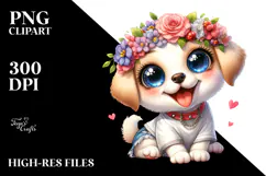 Mischievous Puppy with Flower Crown, PNG Product Image 2