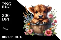 Cute Baby Cow with Flowers PNG Product Image 1