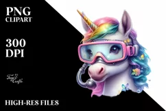 Baby Unicorn with Scuba Mask PNG Product Image 3