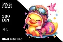 Cute Vibrant Baby Duck in Aviator Suit PNG Product Image 2