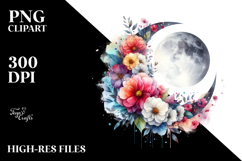 Vibrant Abstract Moon with Flowers | Clipart Product Image 2