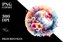 Vibrant Abstract Moon with Flowers | Clipart Product Image 2