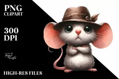 Watercolor Mouse with Big Eyes and Hat | Clipart Product Image 1