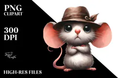 Watercolor Mouse with Big Eyes and Hat | Clipart Product Image 2