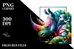 Abstract Vibrant Watercolor Rhino PNG Product Image 3