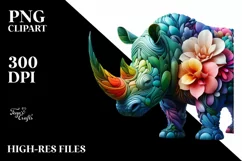 Abstract Vibrant Watercolor Rhino PNG Product Image 3