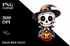 Simple Haloween Clipart with Skull PNG Product Image 3