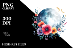 Vibrant Boho Moon with Flowers | Clipart Product Image 2