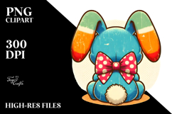 Colorful Retro Bunny Back View PNG Product Image 2