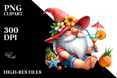Whimsical Gnome Drinking a Cocktail in Summer, Transparent Product Image 2