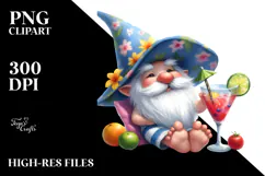 Whimsical Gnome Drinking a Cocktail in Summer, Transparent Product Image 2