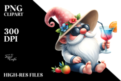 Whimsical Gnome Drinking a Cocktail in Summer, Transparent Product Image 2