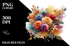 Colorful Splash Chrysanthemum Bouquet | Sublimation Clipart Product Image 3