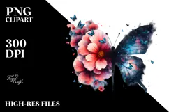Grunge Flower with Butterflies PNG Product Image 2