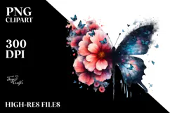 Grunge Flower with Butterflies PNG Product Image 2