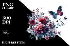 Grunge Flower with Butterflies PNG Product Image 2