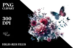 Grunge Flower with Butterflies PNG Product Image 2
